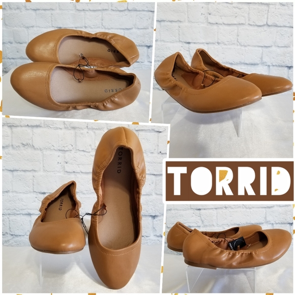 torrid Shoes - Torrid Scrunch Ballet Flats Shoes Size 8 Tan Cognac Brown Wide Width Neutral New